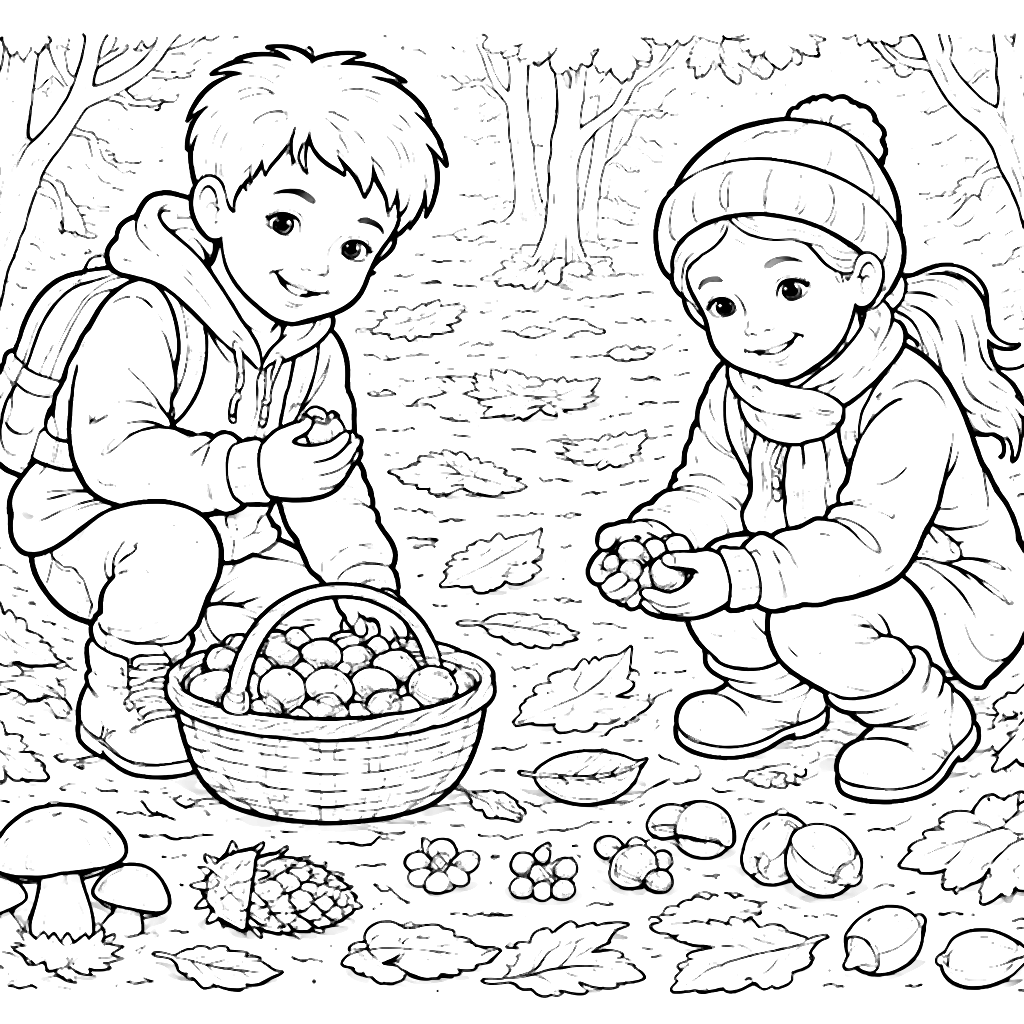 Autumn Foraging: A Fun Coloring Page for Kids