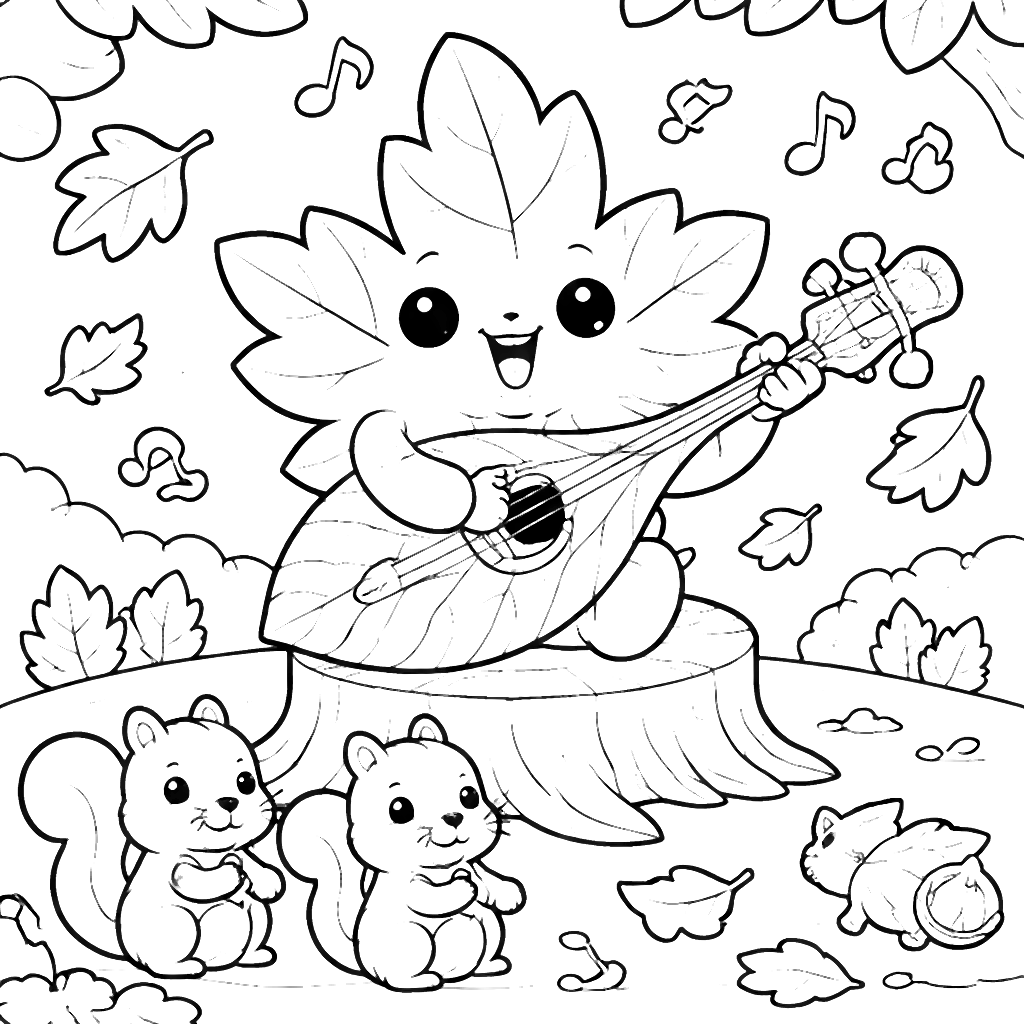 Autumn Leaf Musician Coloring Page for Kids