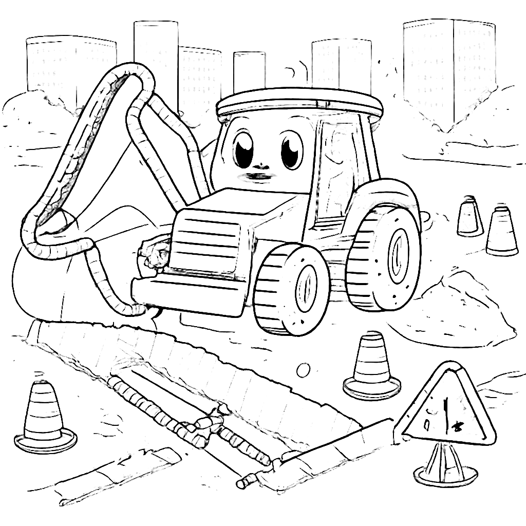 Backhoe Loader Coloring Page for Kids