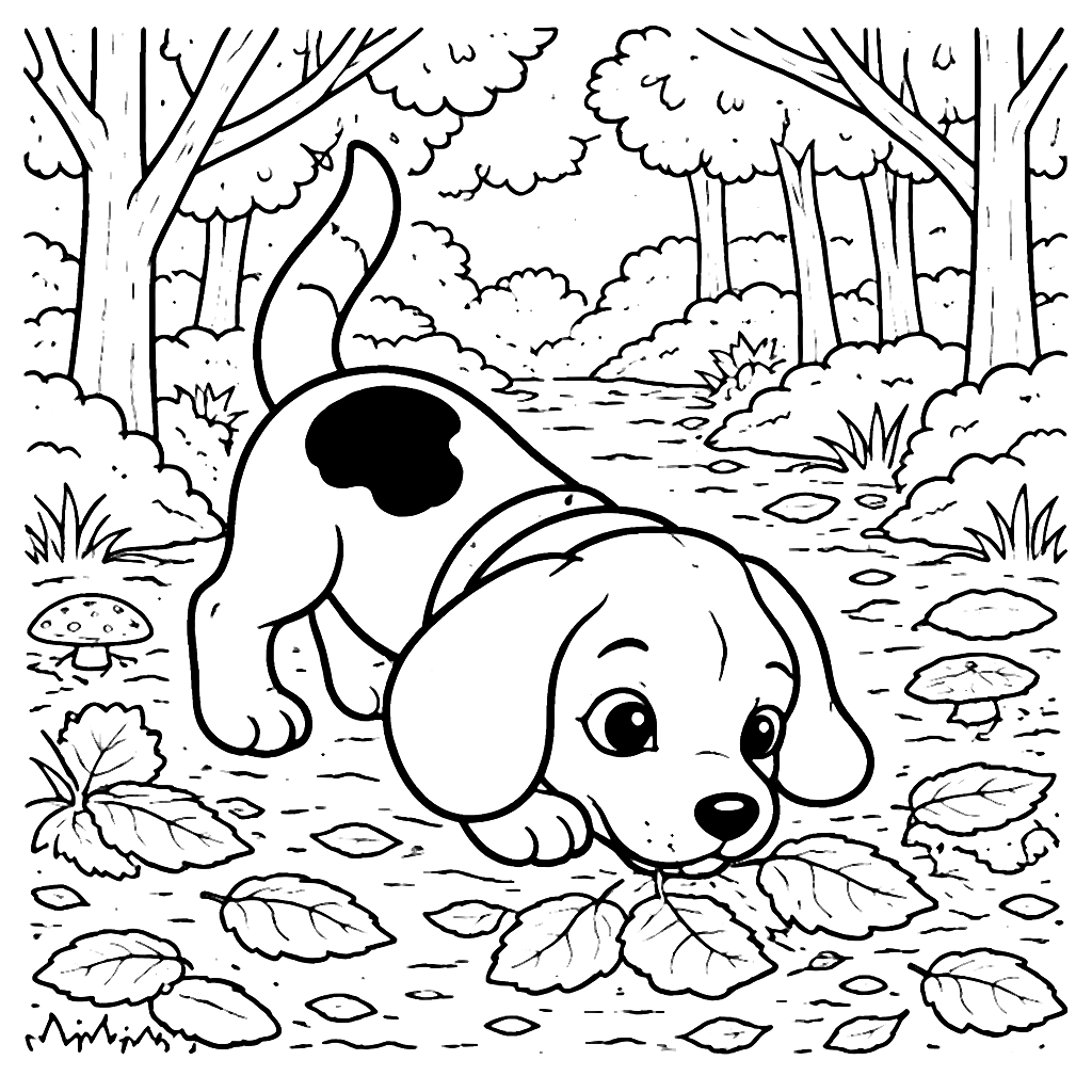 Beagle Sniffing on a Wooded Trail Coloring Page