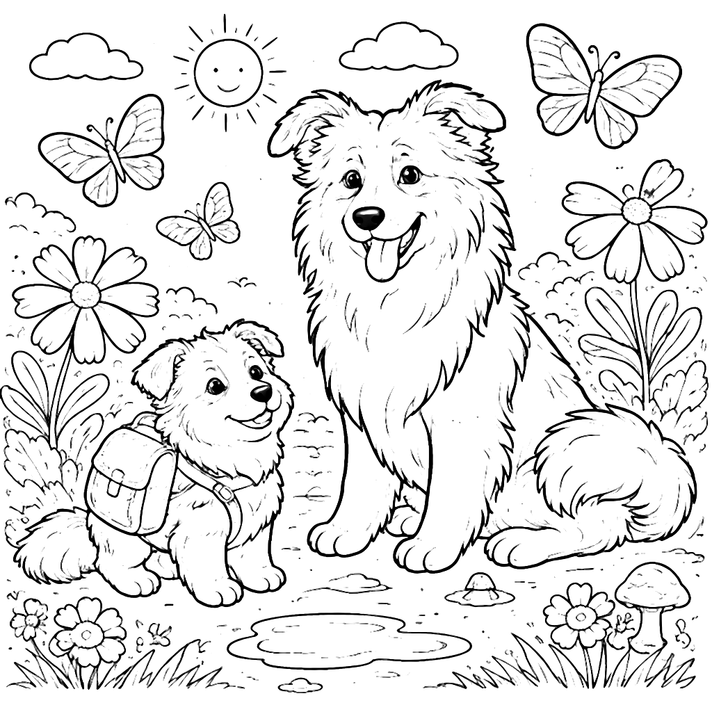 Coloring Page of a Charming Baby Border Collie