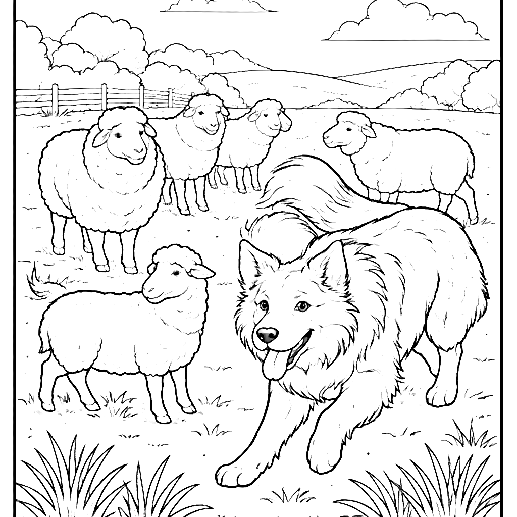 Border Collie Herding Sheep in a Grassy Field