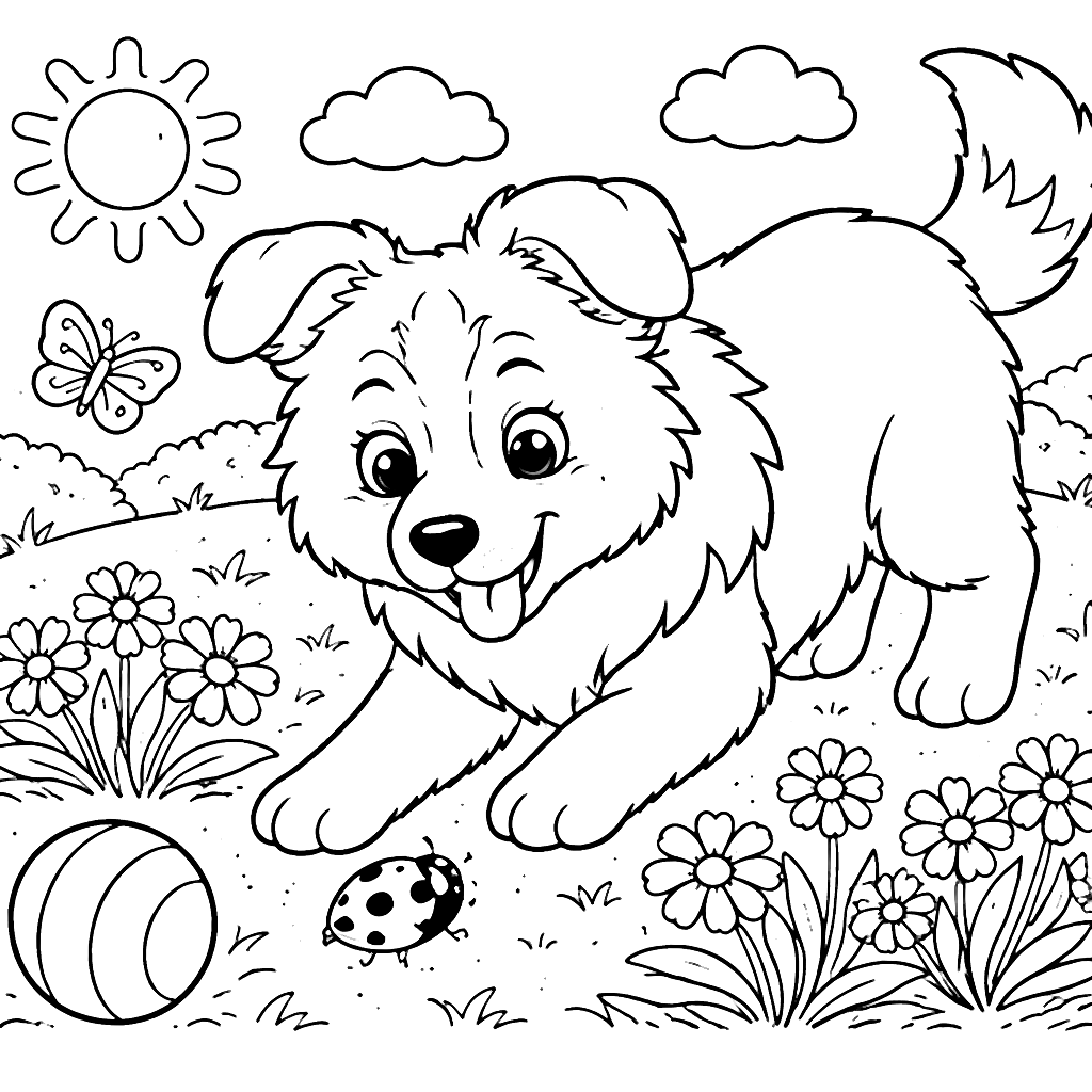 Border Collie Playing with a Ladybug Coloring Page