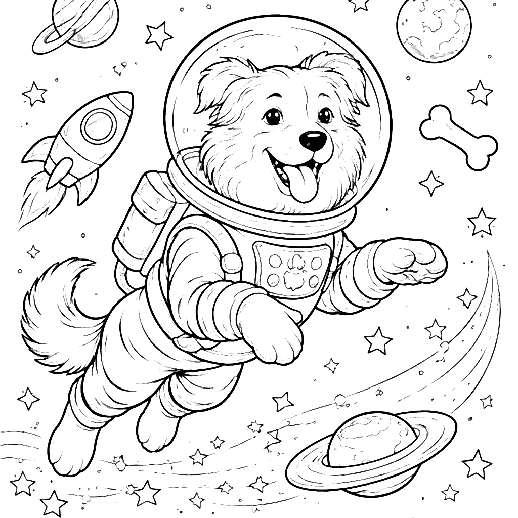 Coloring Page of a Space-Exploring Border Collie