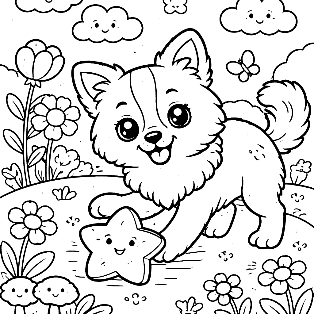 Border Collie Playing in a Whimsical Park Coloring Page