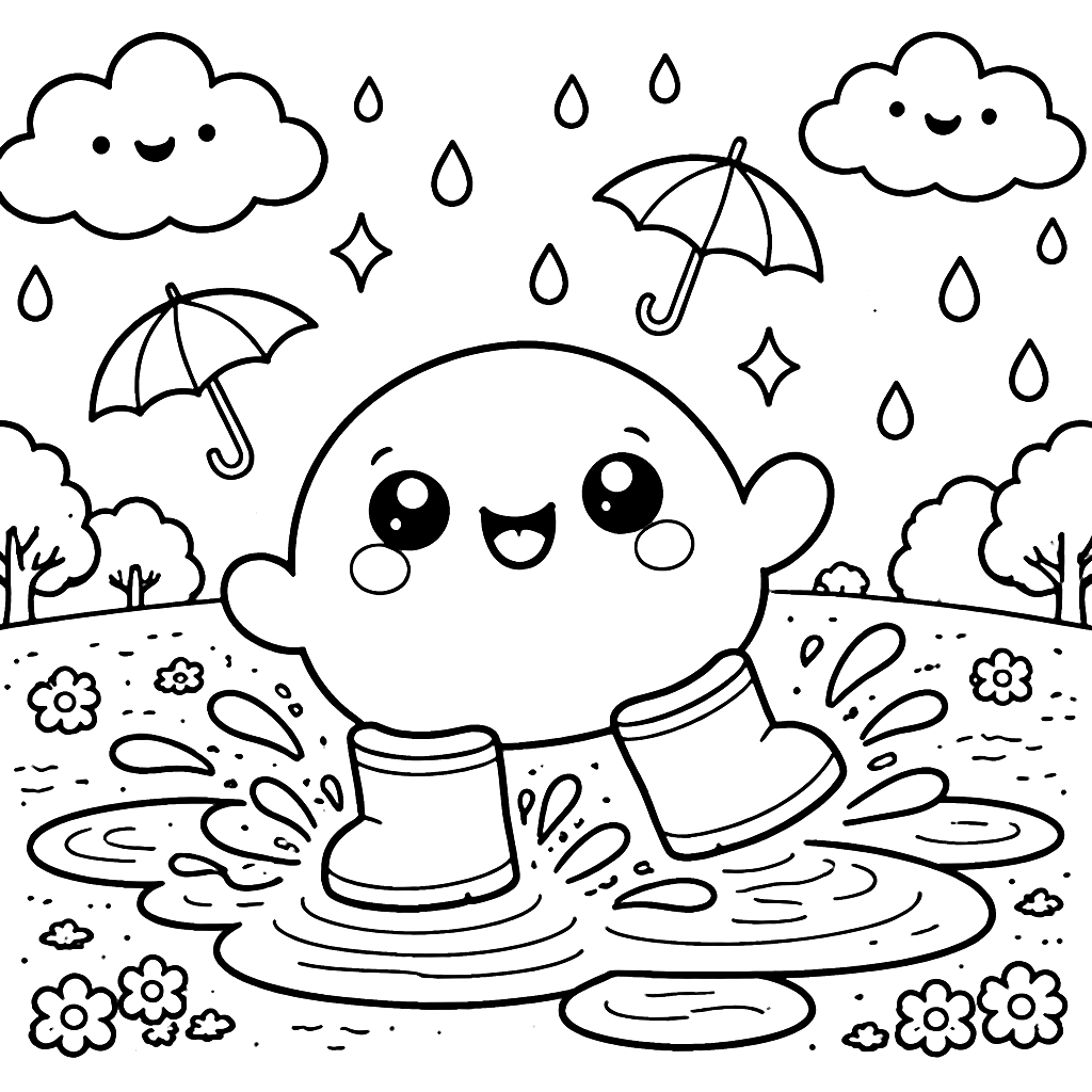 Bouncy Blob Splashes in Colorful Puddles - Coloring Page