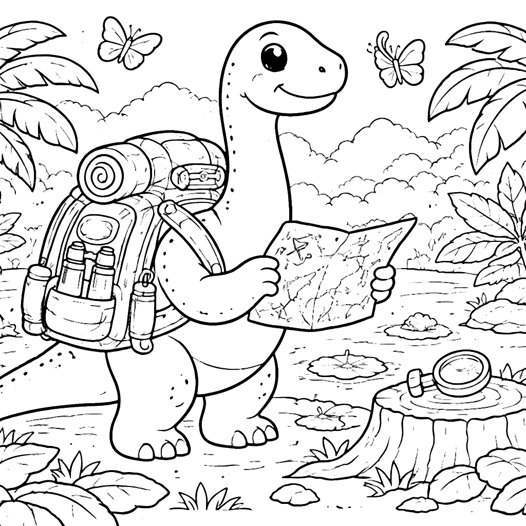 Brachiosaurus in a Whimsical Jungle Coloring Page