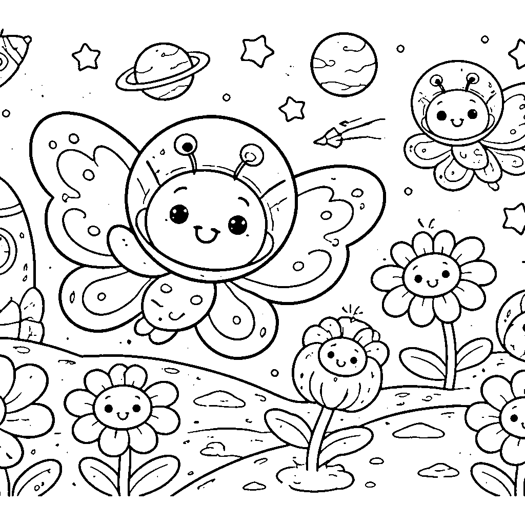 Butterfly Planet Coloring Page for Kids