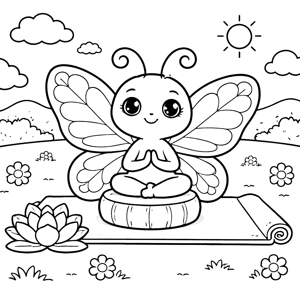 Butterfly Yoga Poses in a Tranquil Meadow Coloring Page
