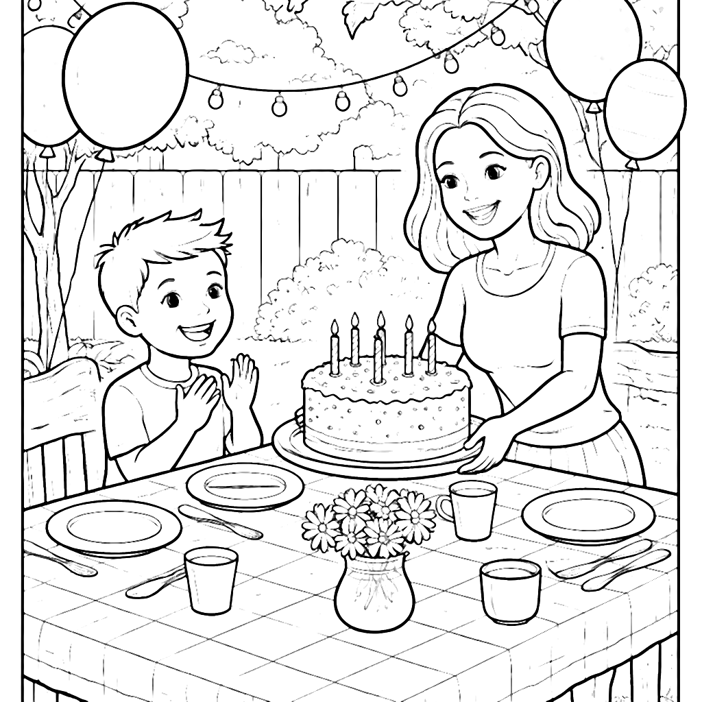 Joyful Cake Coloring Page for Family Celebrations