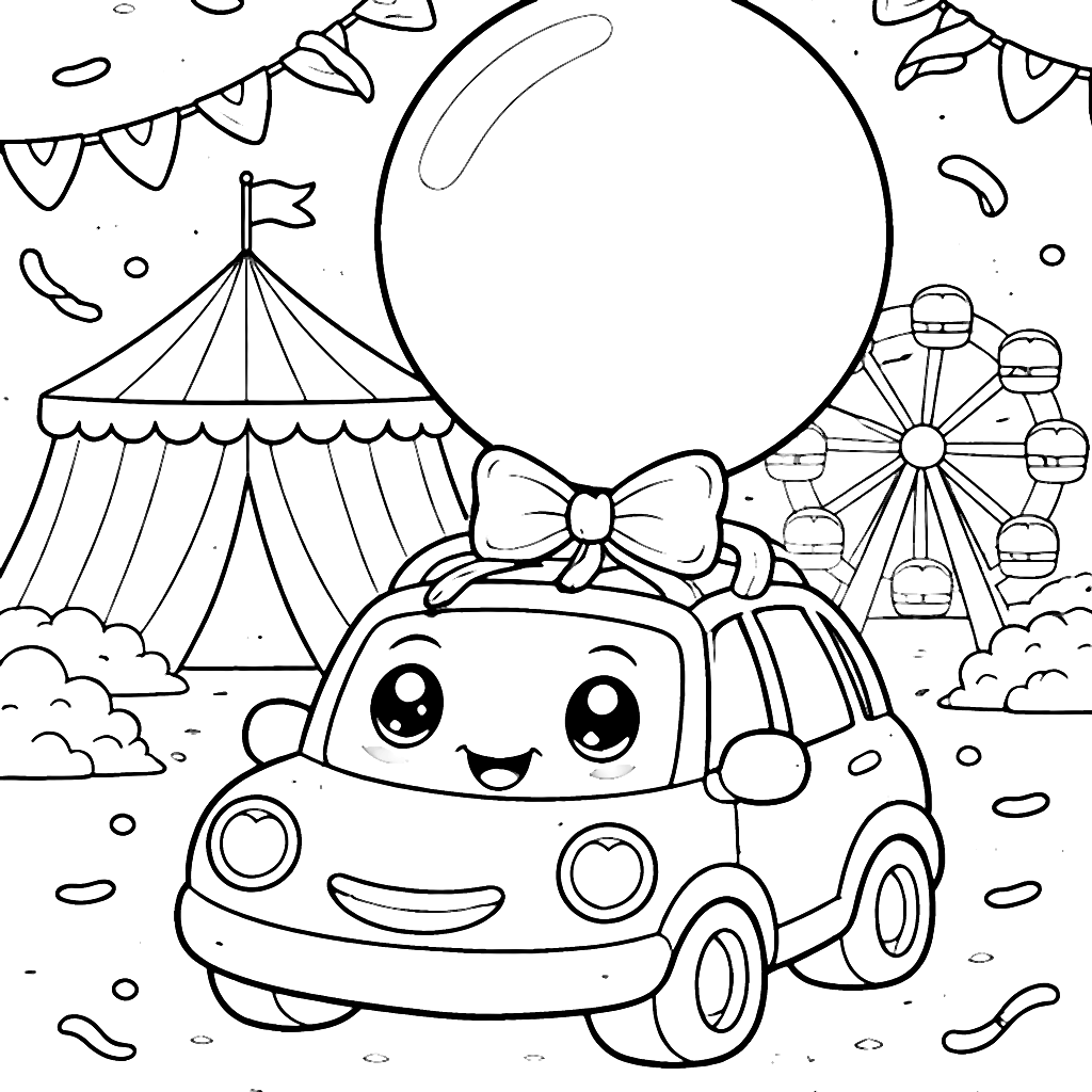 Car with a Giant Balloon at the Carnival Scene