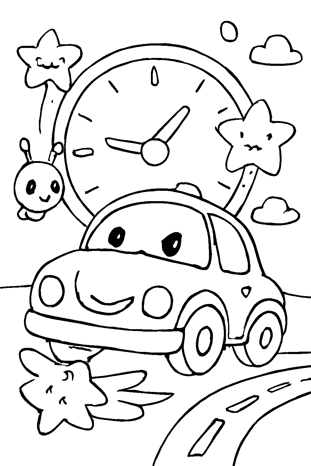 Exciting Car Coloring Page with a Star Companion