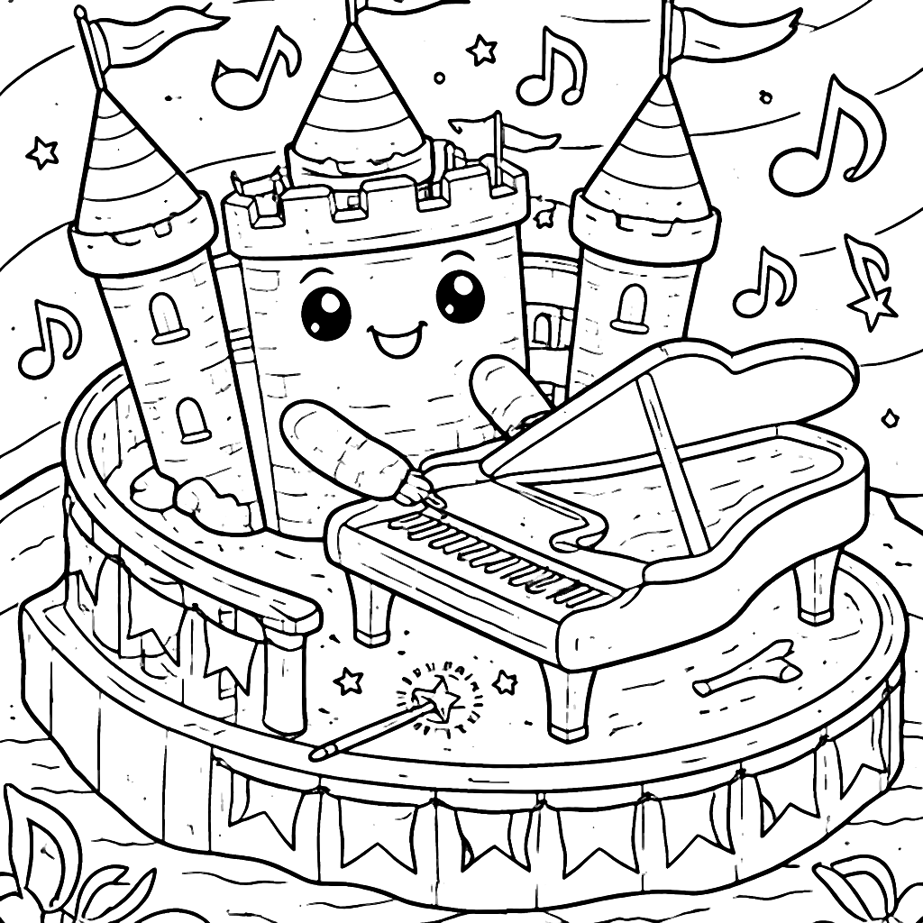 Enchanting Castle with Grand Piano Coloring Page