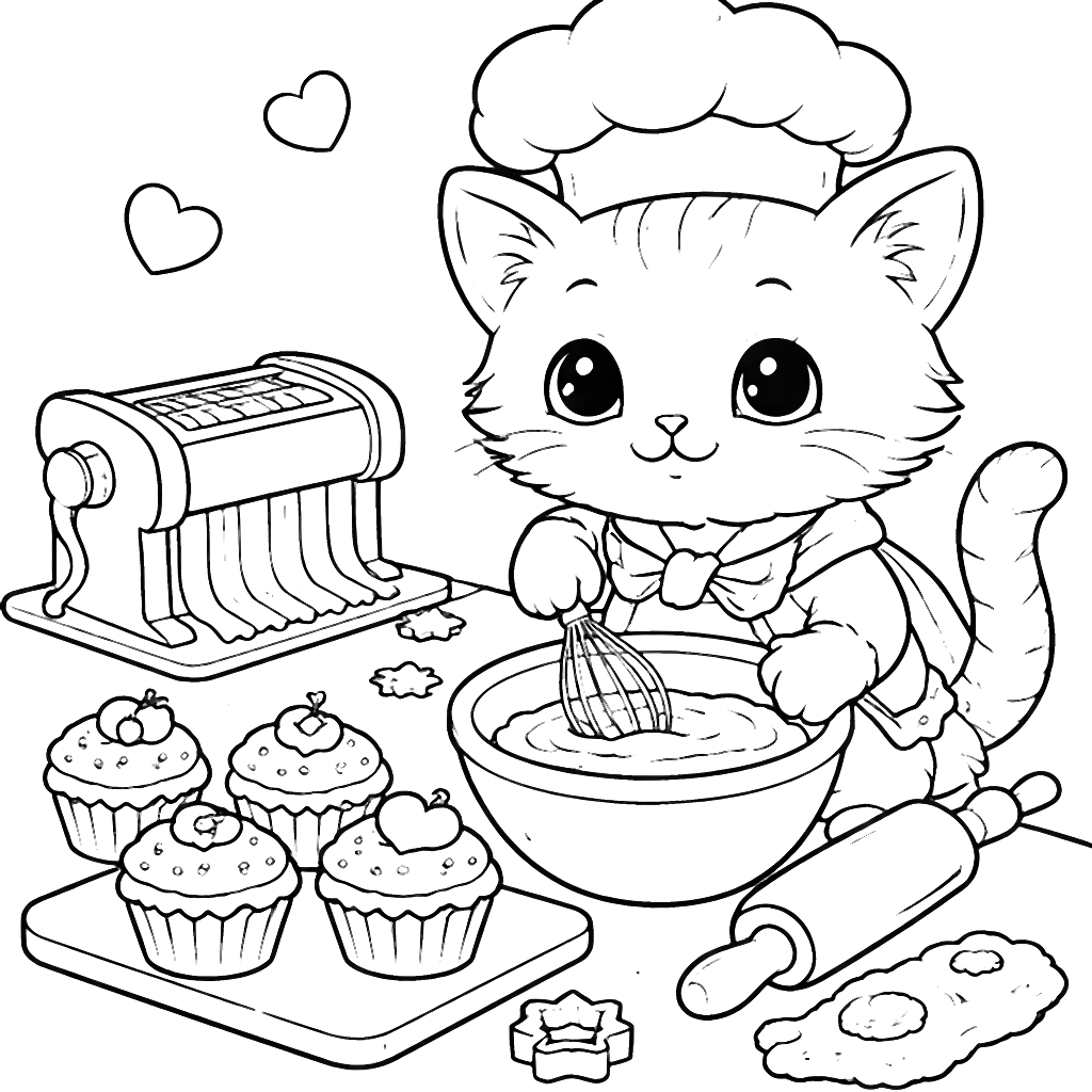 Chef Cat Coloring Page - Fun in the Cozy Kitchen