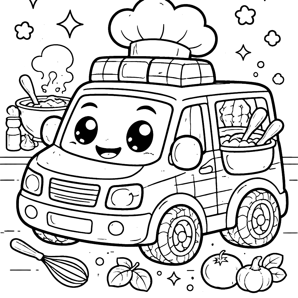 Chef-Themed Police Vehicle Coloring Page for Kids
