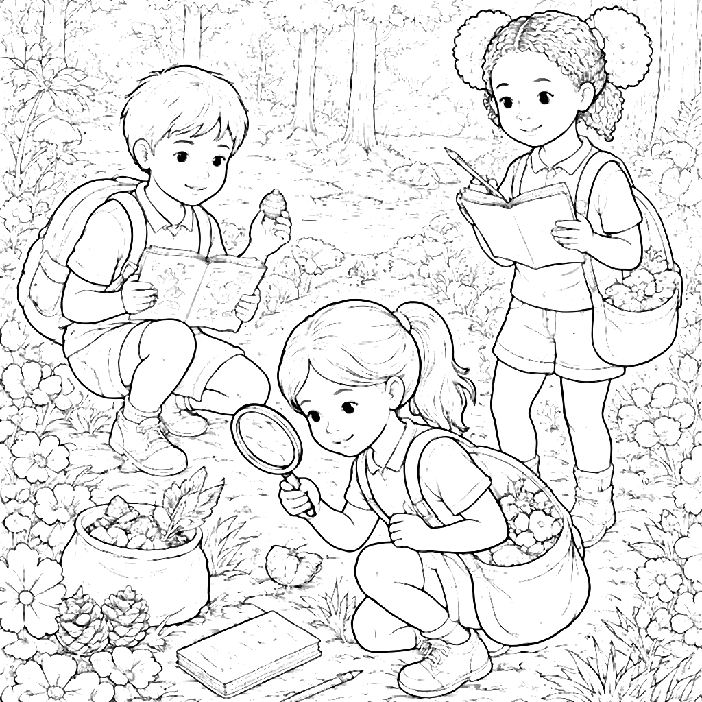 Children's Day Coloring Page: Nature Scavenger Hunt