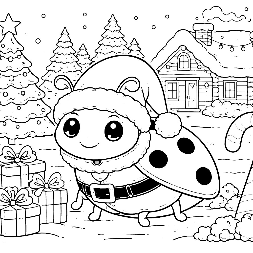 Charming Christmas Ladybug Santa Coloring Page