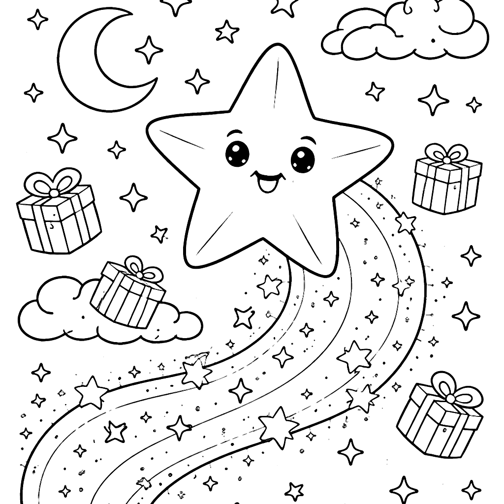 Enchanting Christmas Star Coloring Page for Kids
