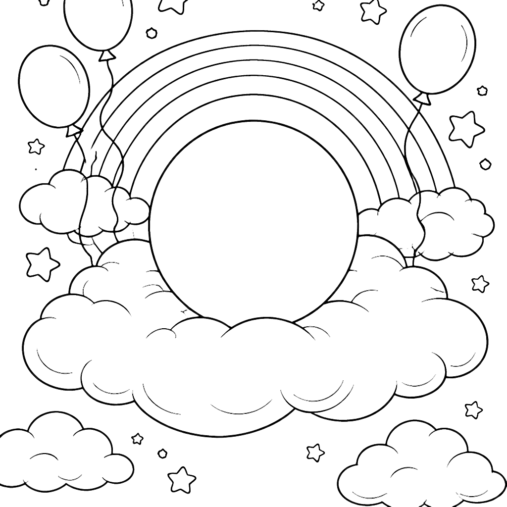 Coloring Page of a Circle on a Fluffy Cloud