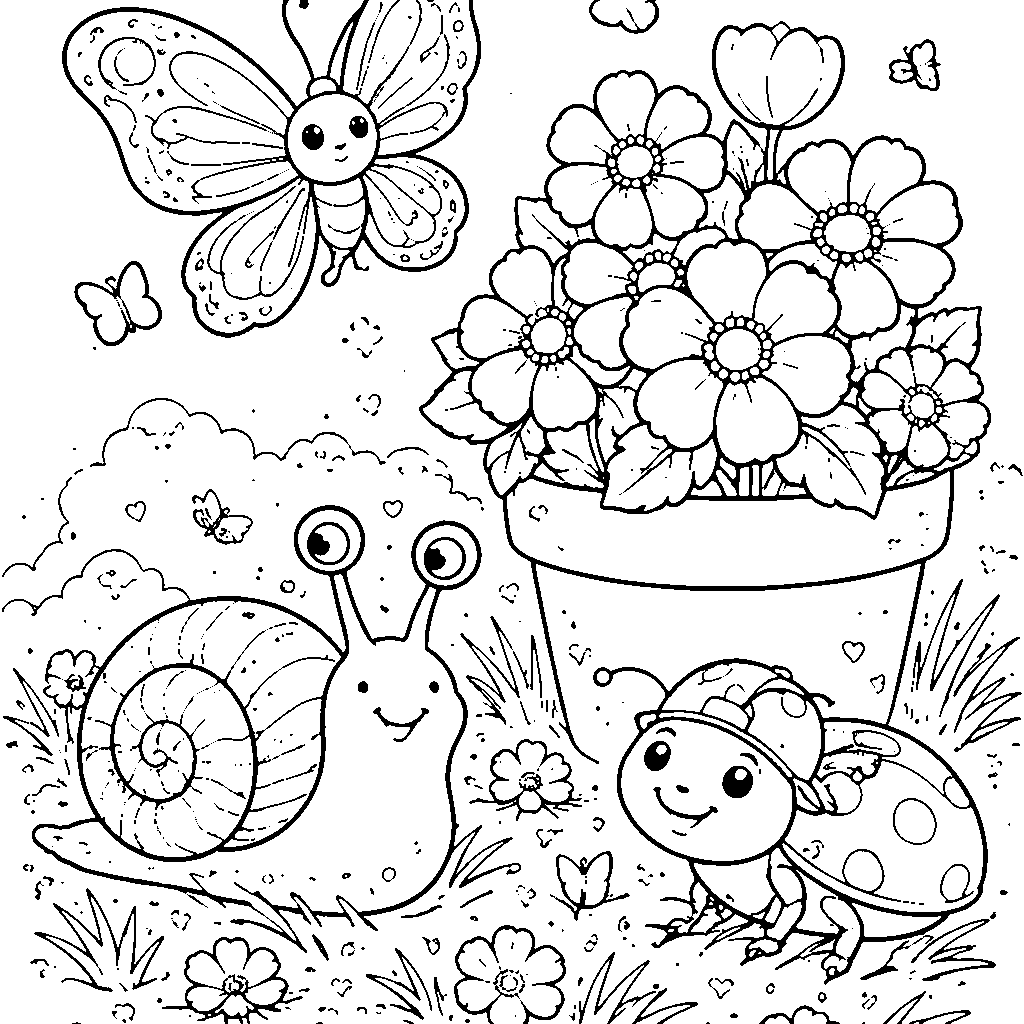 Colorful Garden Creatures Coloring Page