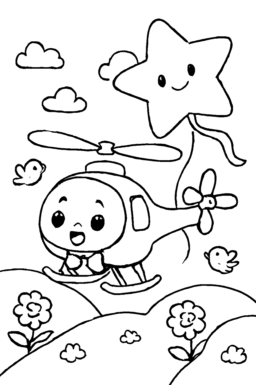 Colorful Helicopter Balloon Coloring Page for Kids