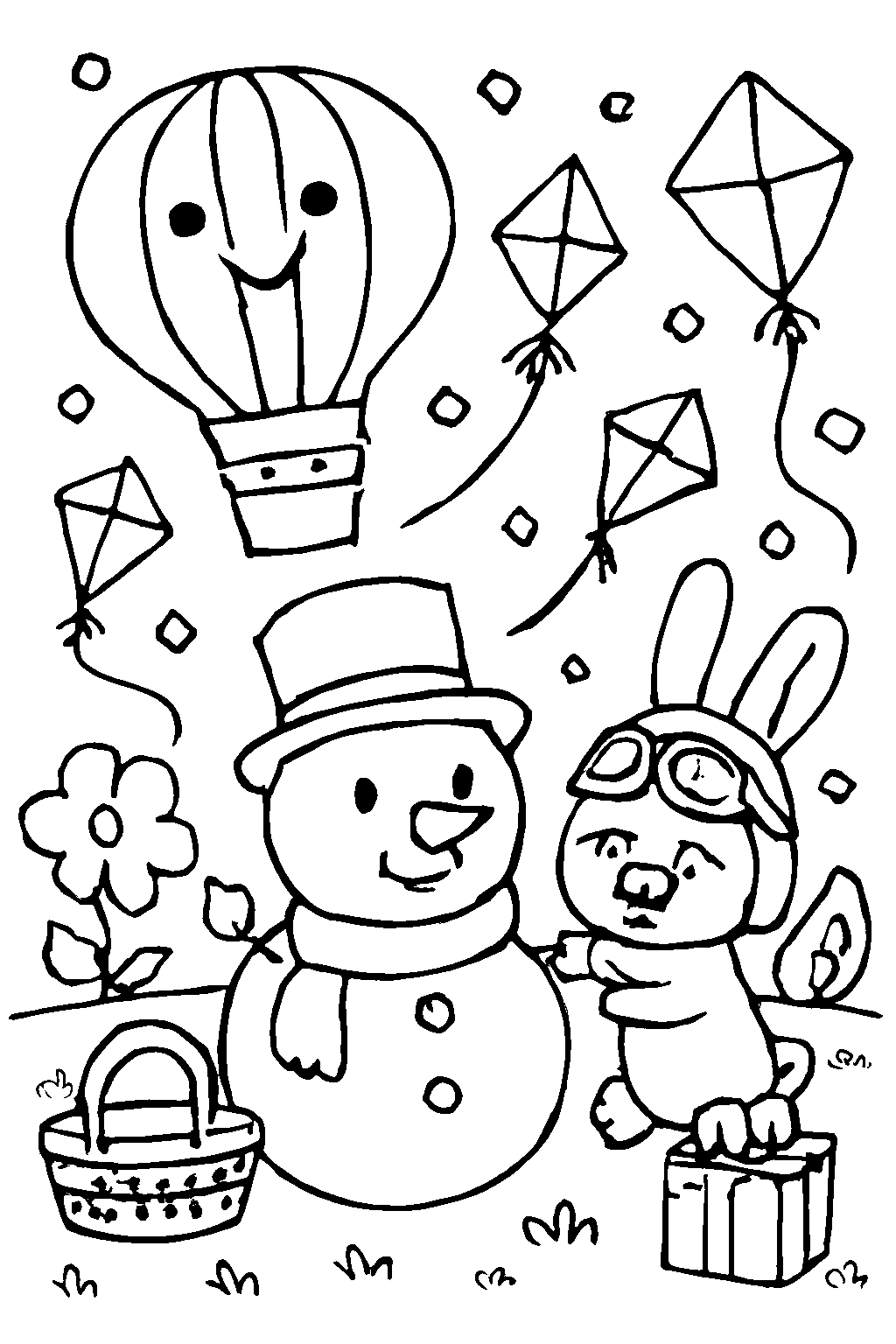 Colorful Hot Air Balloon Coloring Page for Kids