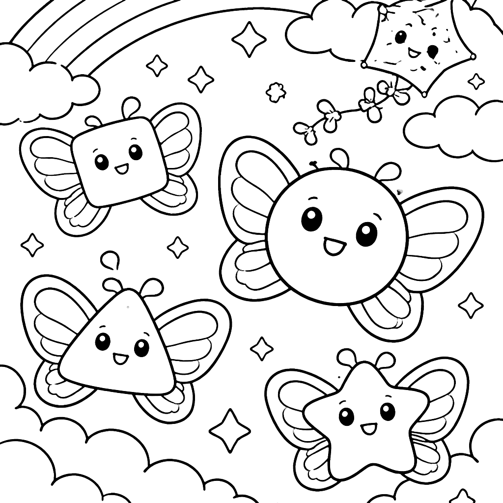 Colorful Shapes Coloring Page with Butterfly Wings
