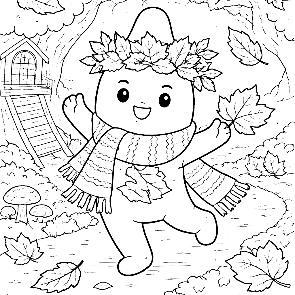 Colors Dancing with Autumn Leaves - Coloring Page