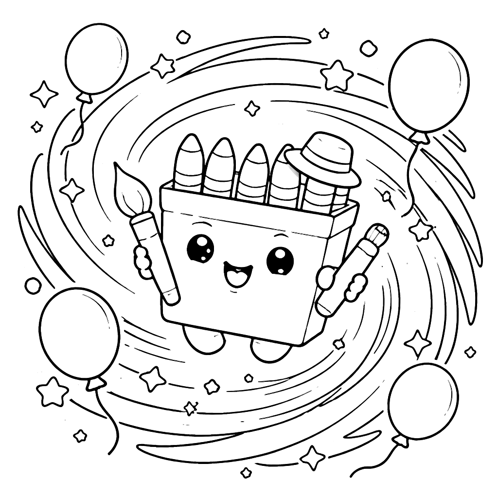 Colorful Vortex with a Tiny Hat and Balloons Coloring Page