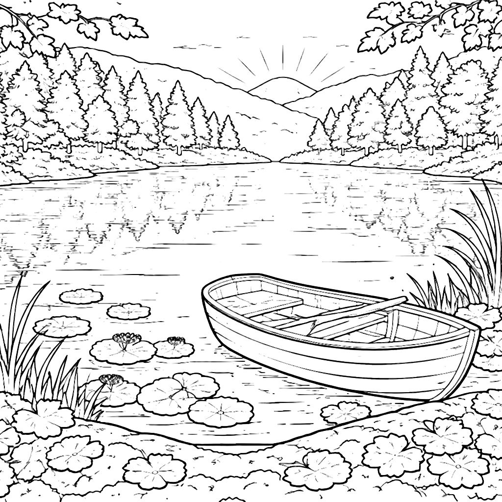 Autumn Colors: A Serene Lakeside Coloring Page