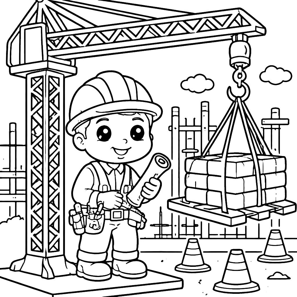 Construction Worker Coloring Page - Crane in Action
