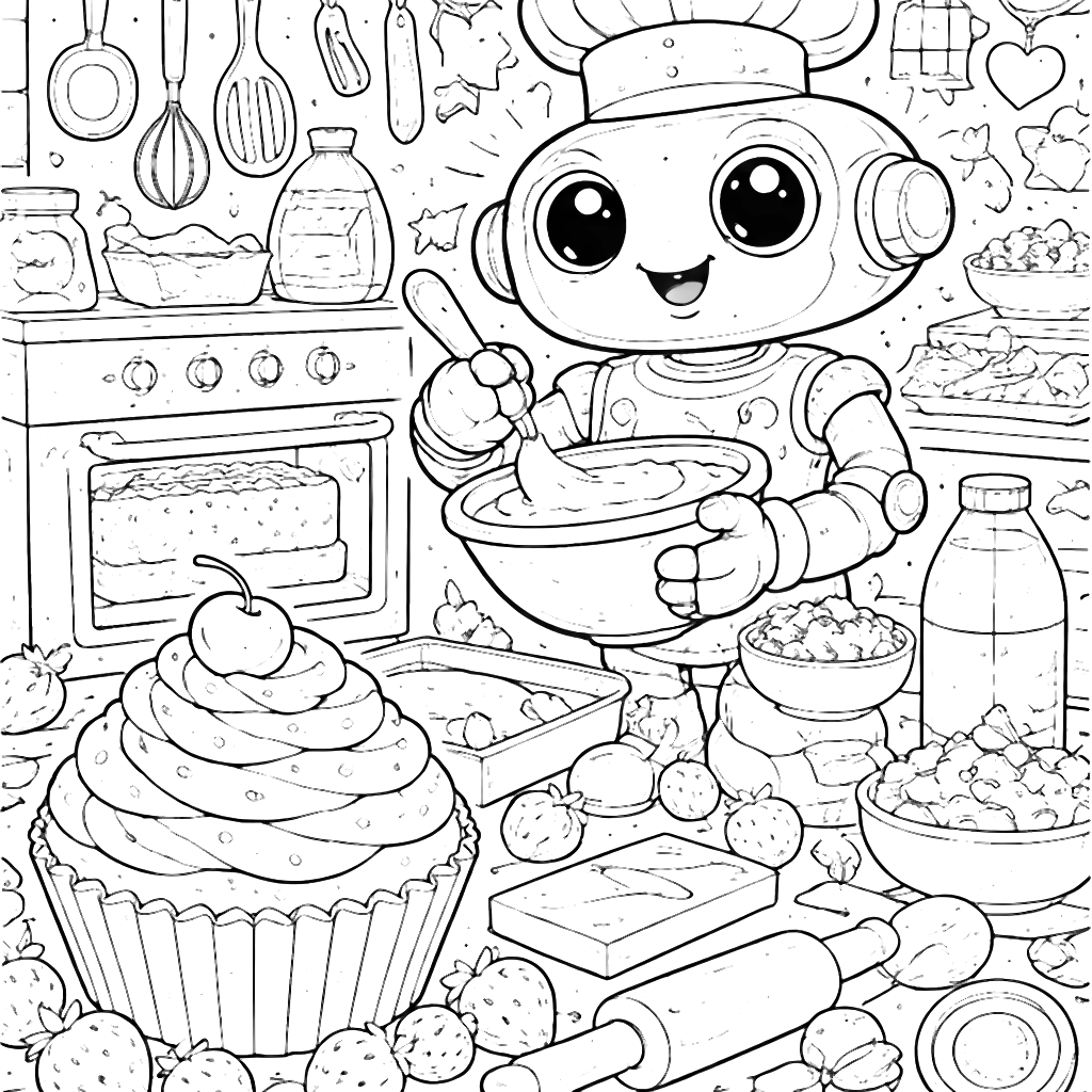 Cooking Robot Coloring Page - Fun in the Kitchen