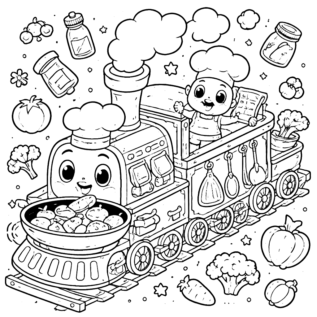Cooking Train Coloring Page for Fun and Creativity