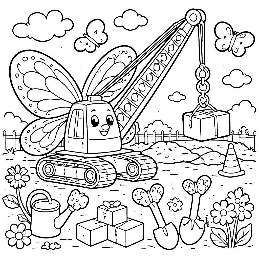 Colorful Crane with Butterfly Wings Coloring Page
