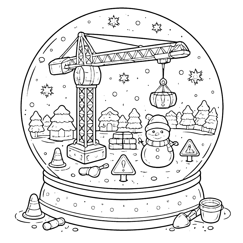 Crane in a Snow Globe: A Fun Winter Coloring Page