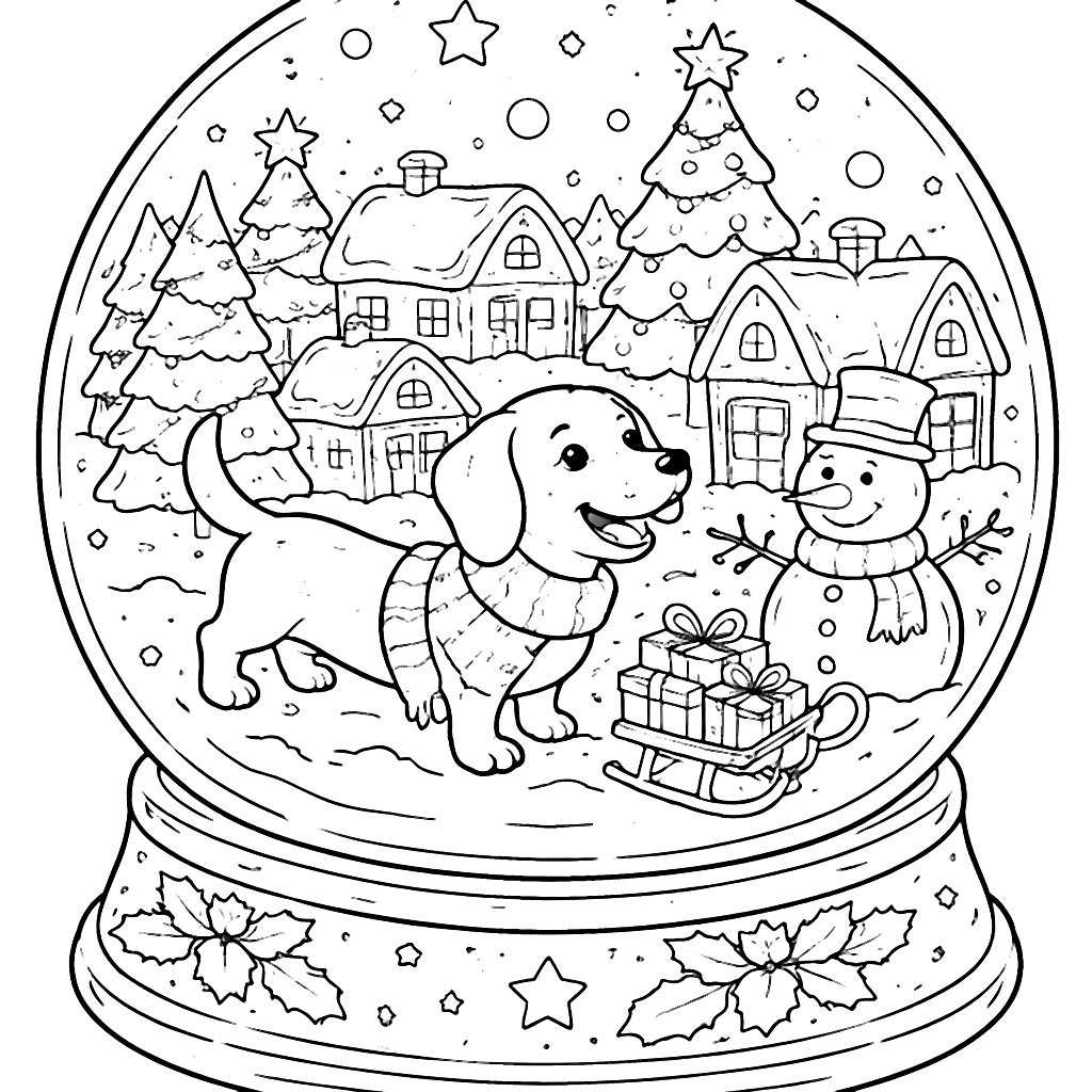 Dachshund in a Snow Globe Coloring Page