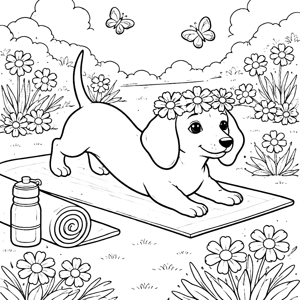 Dachshund Yoga Coloring Page for Kids