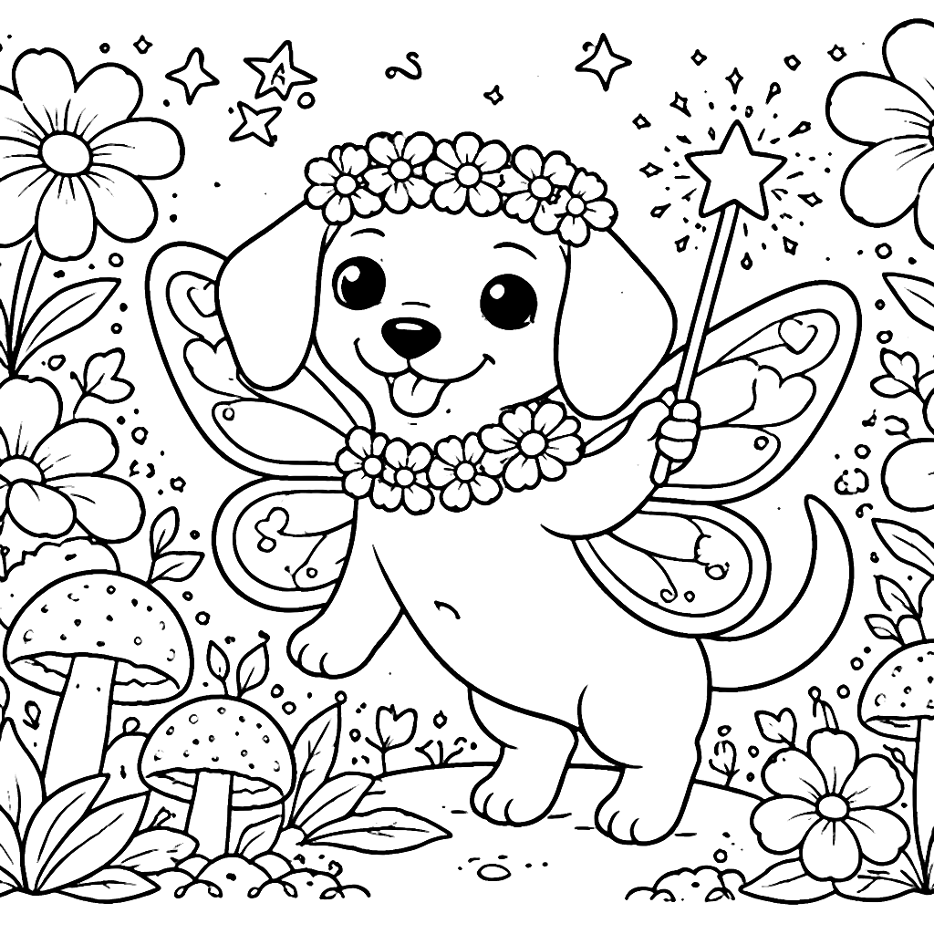 Dachshund with Butterfly Wings in a Magical Garden