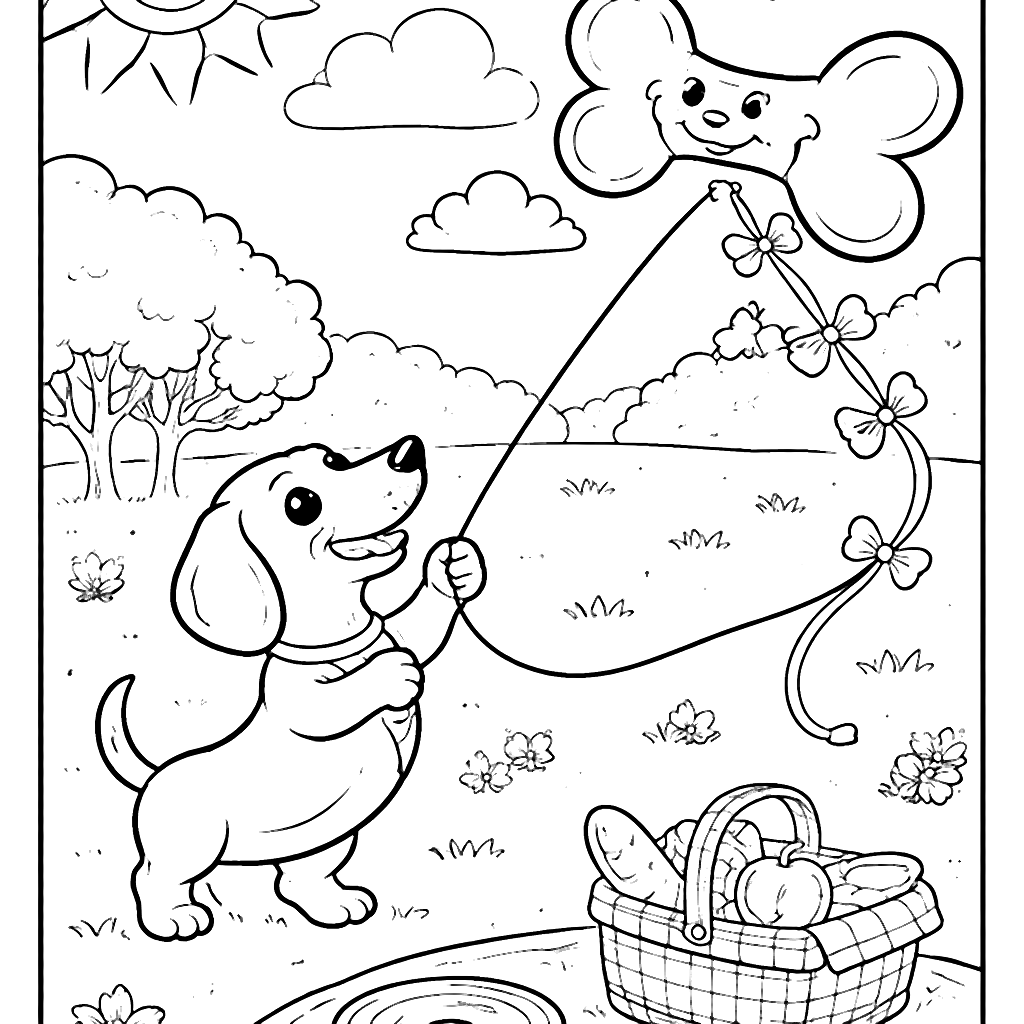 Dachshund Flying a Kite in the Sunny Park