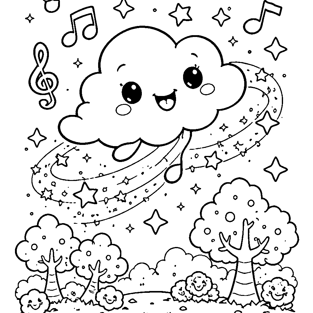 Whimsical Dancing Cloud Coloring Page