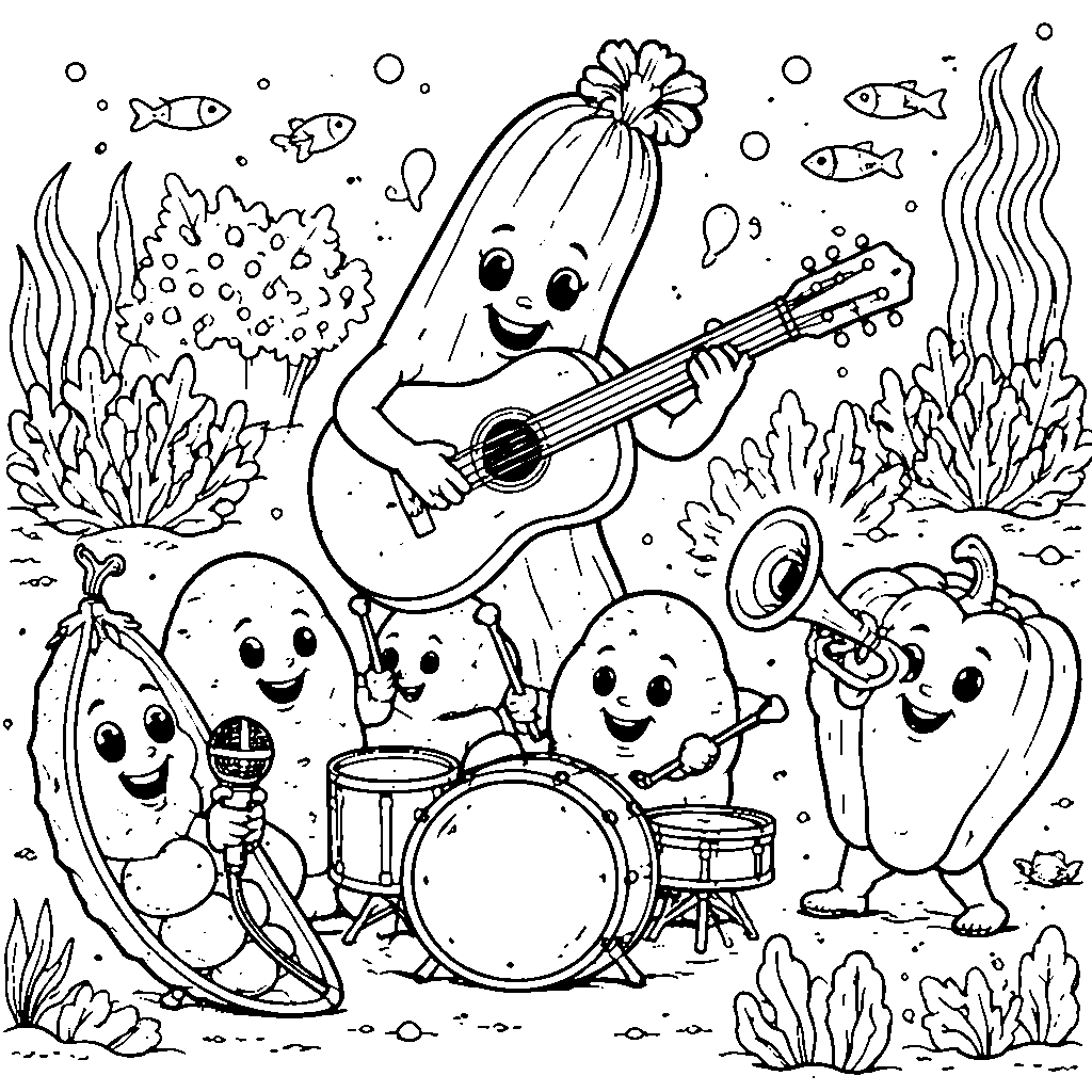 Dancing Vegetable Band Coloring Page