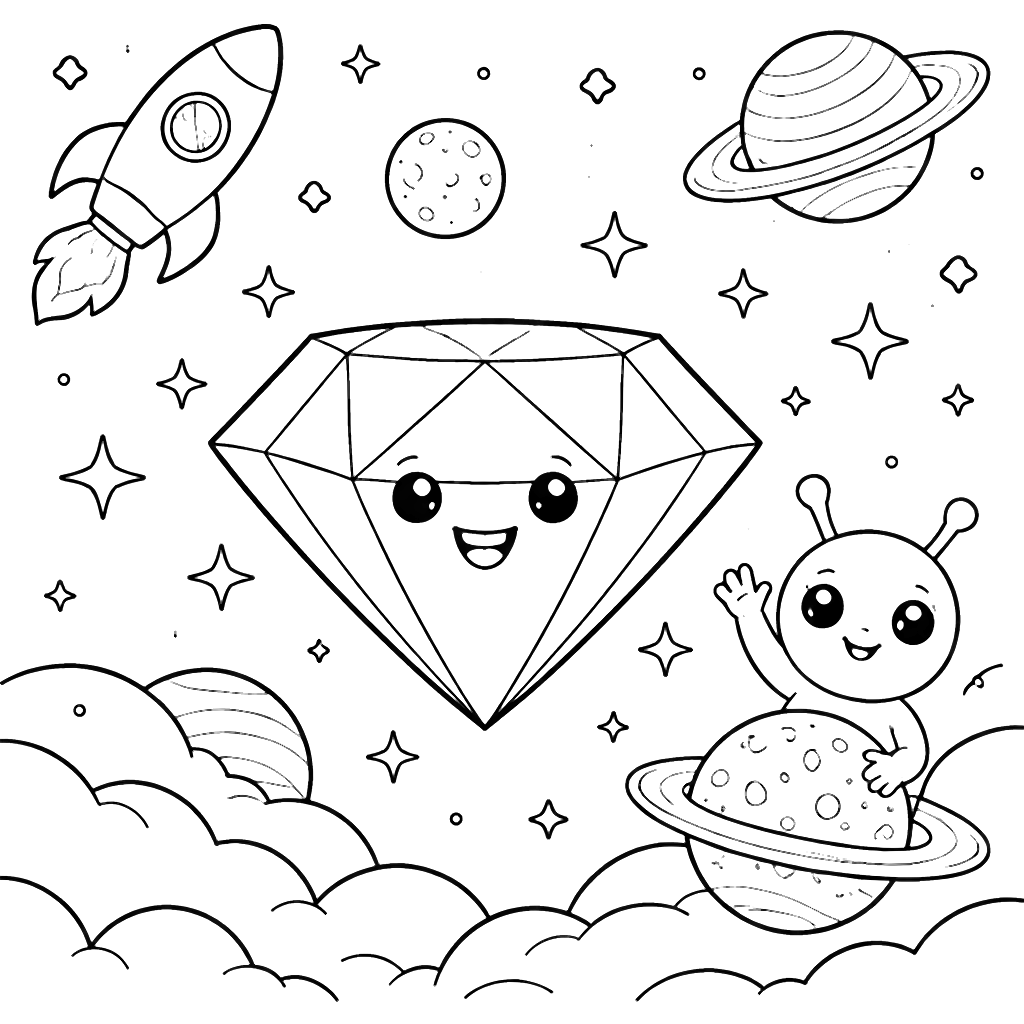 Daring Diamond Coloring Page: Float Through Space