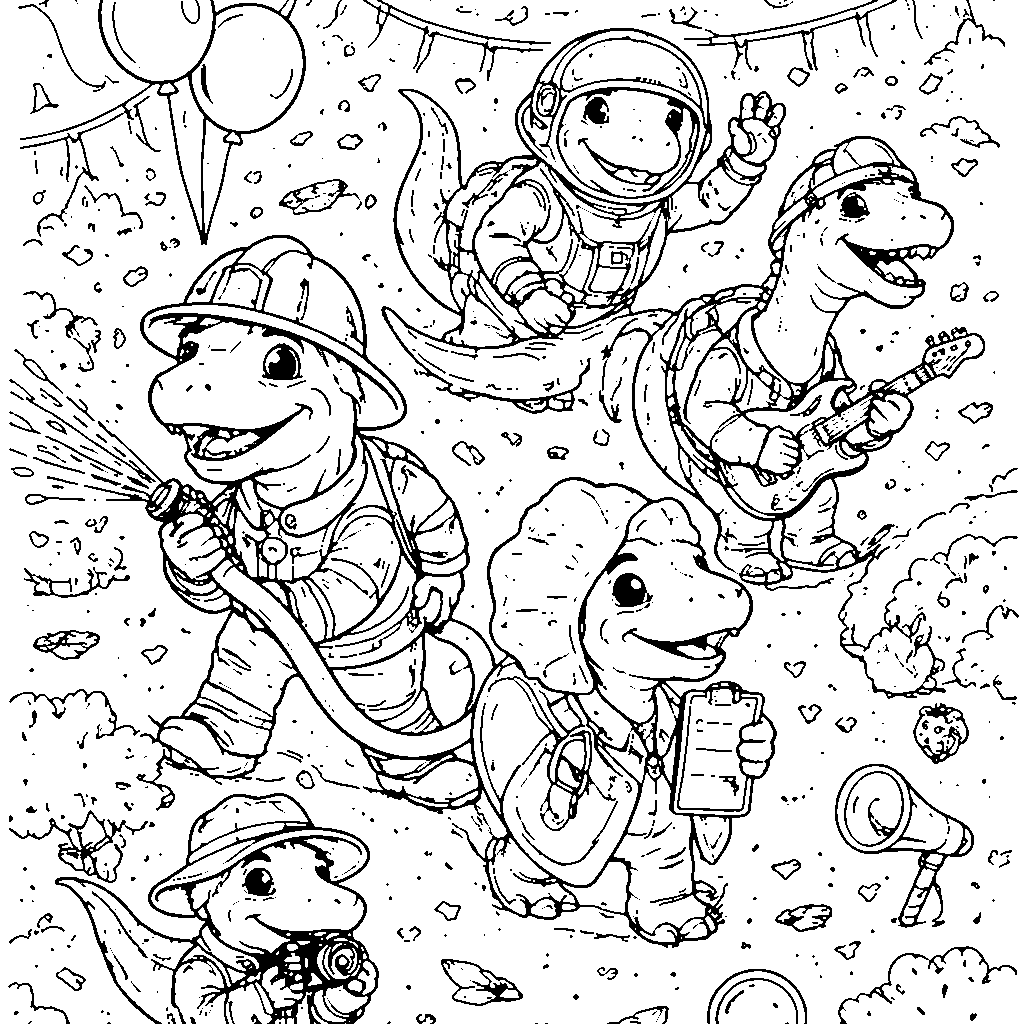 Dinosaur Parade Coloring Page
