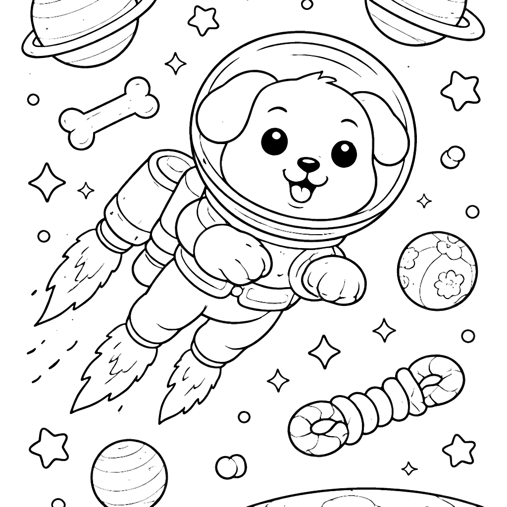 Dog in Space: Fun Printable Coloring Page for Kids
