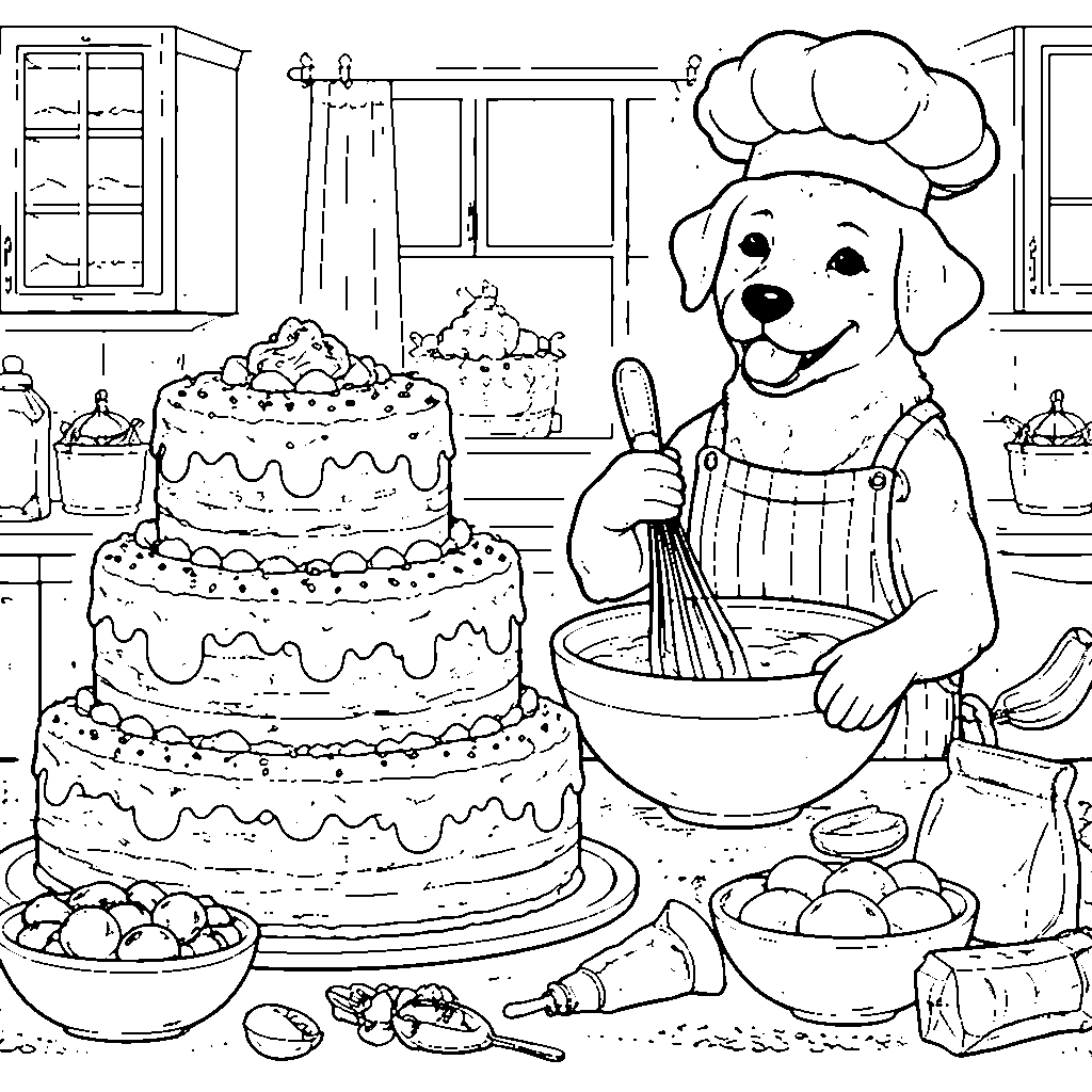 Dog Chef Cooking Coloring Page
