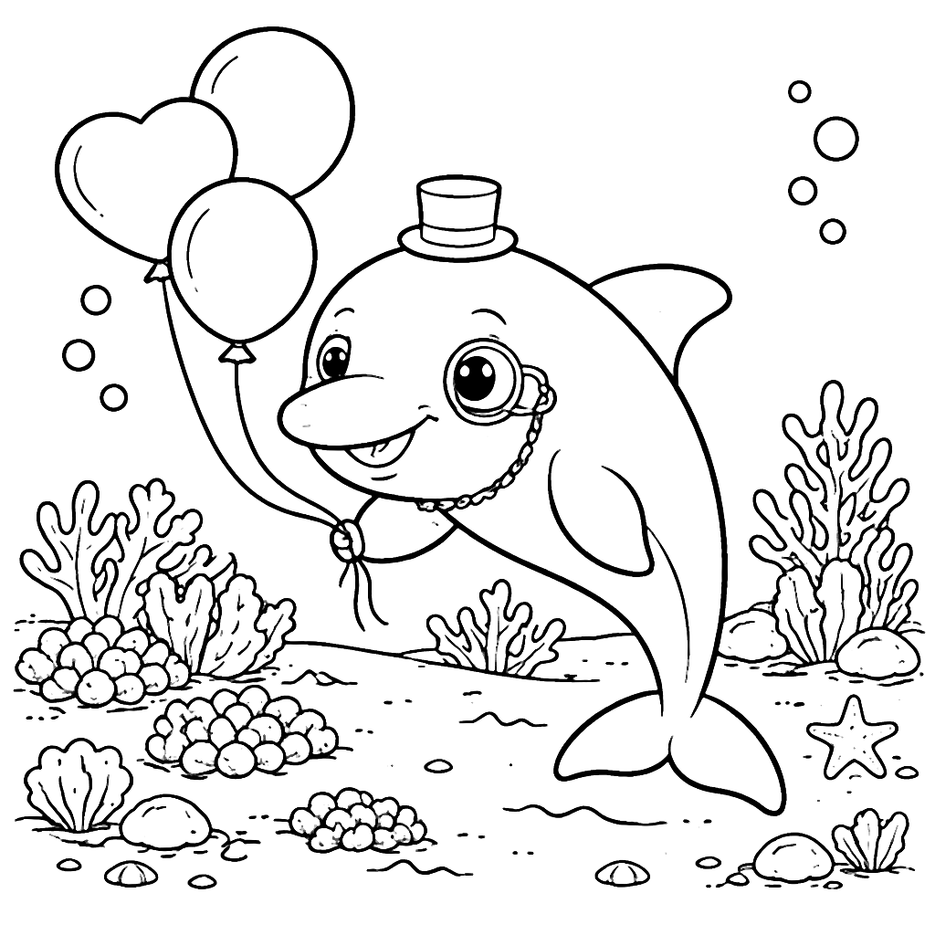 Dolphin in a Top Hat - Fun Coloring Page