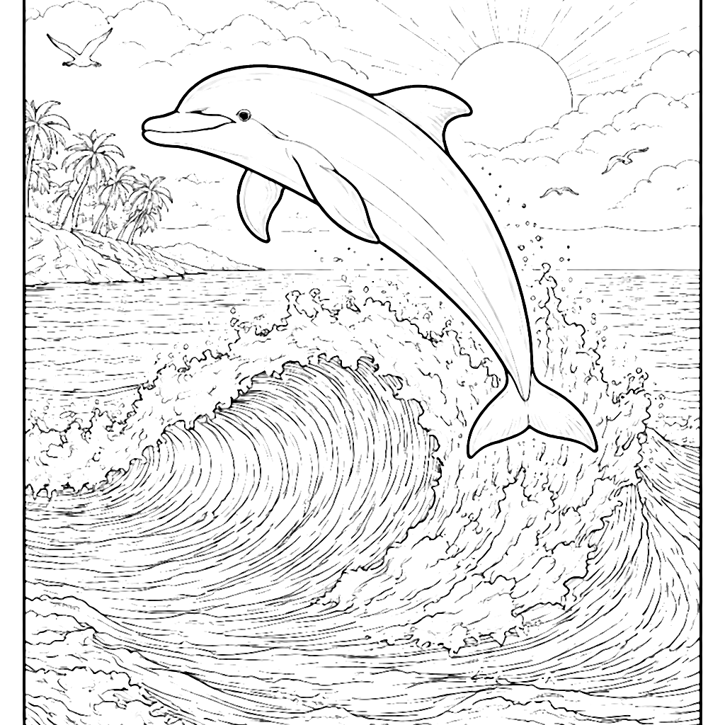 Dolphin Coloring Page: Leaping Through Sunlit Waves