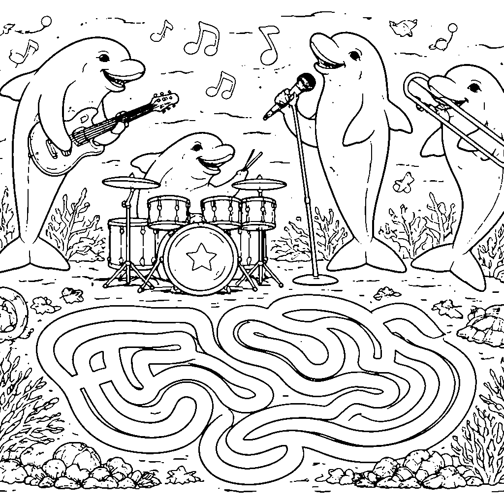 Dolphin Music Band Coloring Page