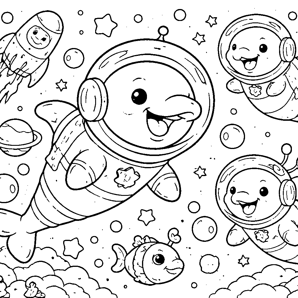 Dolphin Space Explorers Coloring Page