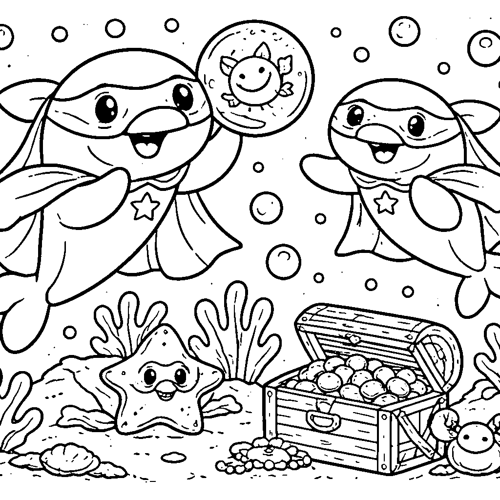 Dolphin Superheroes Coloring Page